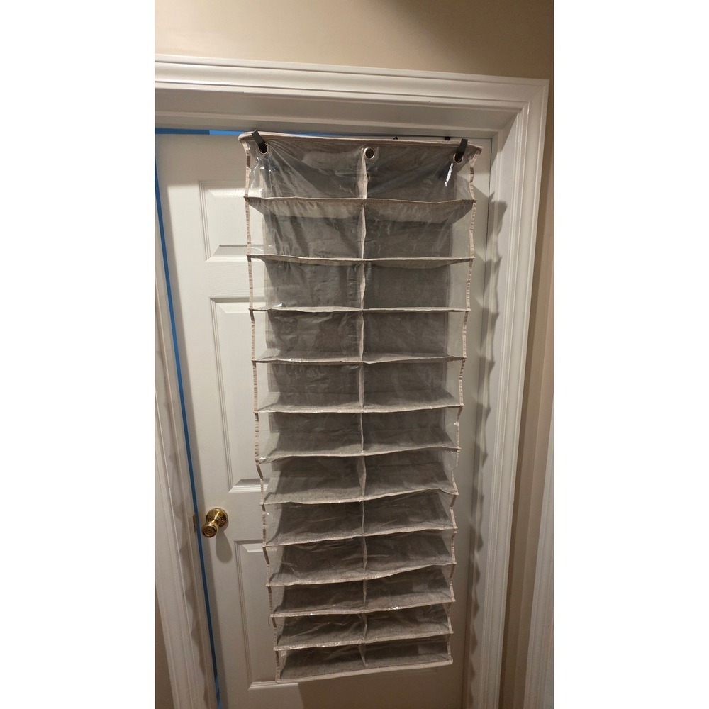 Grey Over The Door Shoe Organizer 24 Clear Pockets Hanging Storage Rack Closet